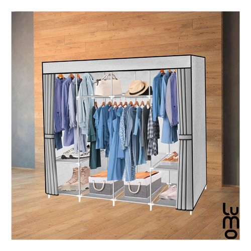 165cm Closet Grande Ropero Armario Reforzado Portatil Color Gris claro