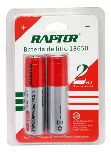 Pack 2 Pilas 18650 4800mah 3.7v Raptor