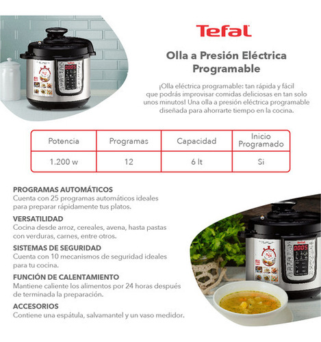 Olla A Presion Electrica Programable Tefal Color Negro