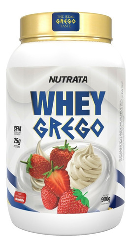 Suplemento em pó Nutrata  Grego Whey Grego whey proteins Whey Grego sabor  morango com chantilly em pote de 900mL