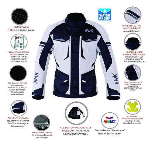 Chaqueta De Protección Para Motociclista Hwk L Gris Claro