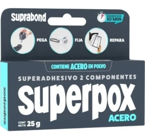 Adhesivo 10.min Soldadura Plastica Epoxi Crema Superpox Gris