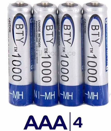 Pilas Baterías Aaa Recargables 1000 Mah Ni-mh X4 + Obsequio