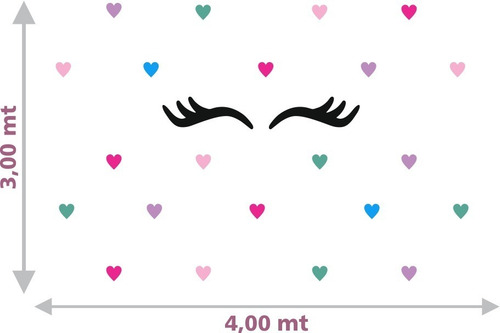 Imagem 2 de 2 de Adesivo Decoração Infantil Menina Cílios Feliz Coração Cute