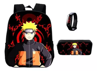 Kit Mochila Escolar Naruto Bolsa + Estojo + Relógio Brinde