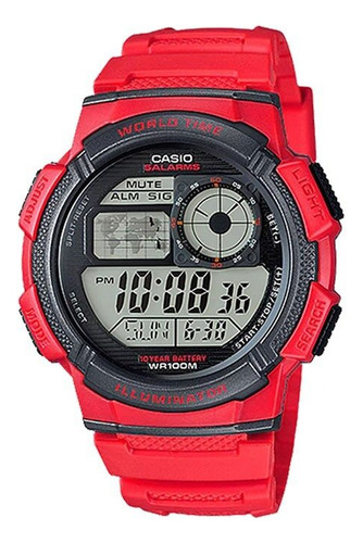 Reloj Casio Ae-1000 Digital, Para Hombre, Color Rojo
