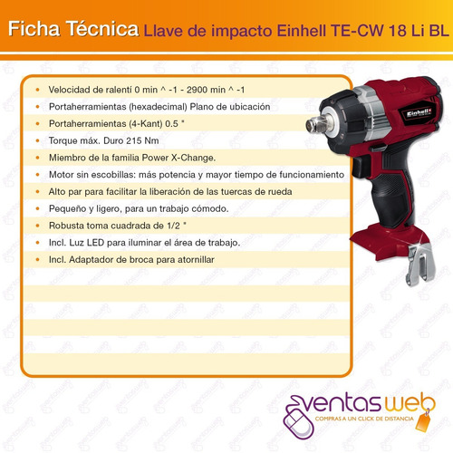 Imagen 6 de 7 de Llave De Impacto Atornillador Inalambrico 18v Einhell Solo