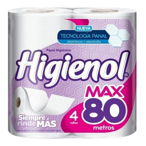 Papel Higiénico Higienol Max Simple 80 Mts Pack X 4 Rollos