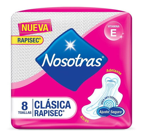 Toallitas femeninas Nosotras Clásica Rapisec con alas 8 u