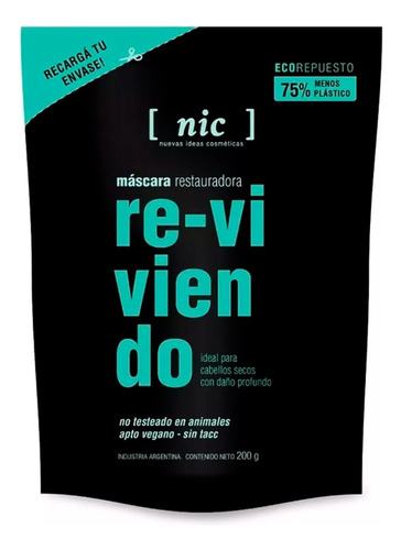 Nic Reviviendo Máscara Reparadora Vegana Pelo Seco Refill 3c