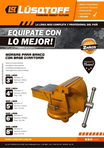 Imagen 2 de 3 de Morsa De Banco 8 Pulgadas Con Base Giratoria Yunque Lusqtoff