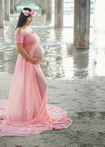 Imagen 7 de 8 de Vestido Maternal Sesión De Fotos Embarazadas Manga Corta
