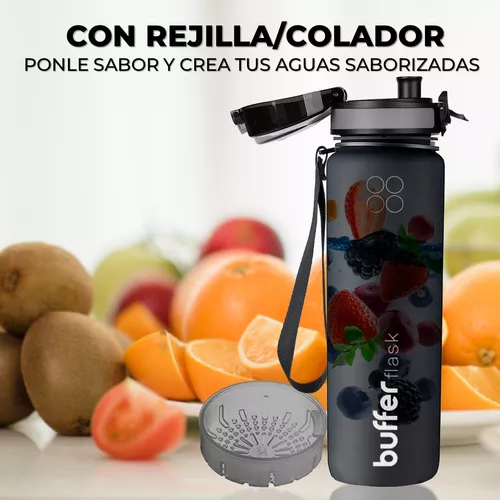 Botella Agua 1l Botilito Buffer Deporte Ciclismo Gimnasio Color Negro