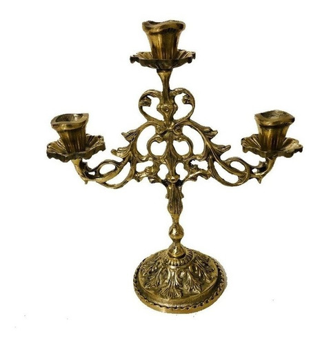 Castiçal 3 Velas Bronze Floral Decorações Presentes Igrejas