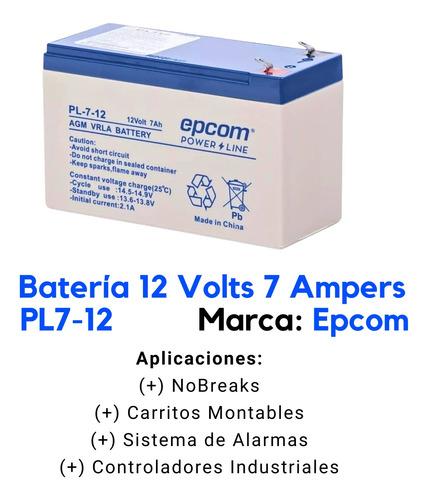 Epcom Powerline Pl-7-12 Alarmas, Control Acceso 12 Vcc 7 Ah