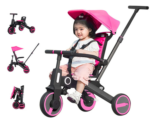 Triciclo de bebé 4 en 1 Marca  Hibabee Color Rosa Modelo S-06