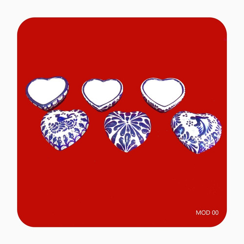 Imagen 3 de 9 de Set 3 Alhajeros Corazón De Talavera Poblana Barroca Azul Lhj