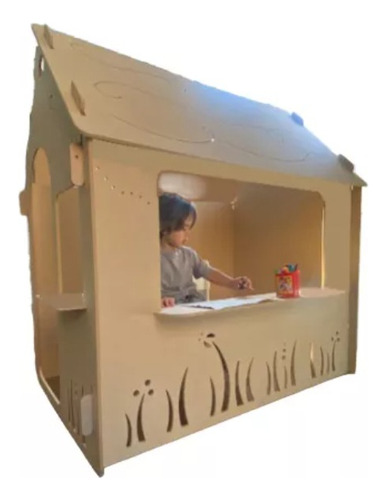 Casita Infantil De Madera Para Niños 130 Cm - Montessori Marrón Claro Pasto