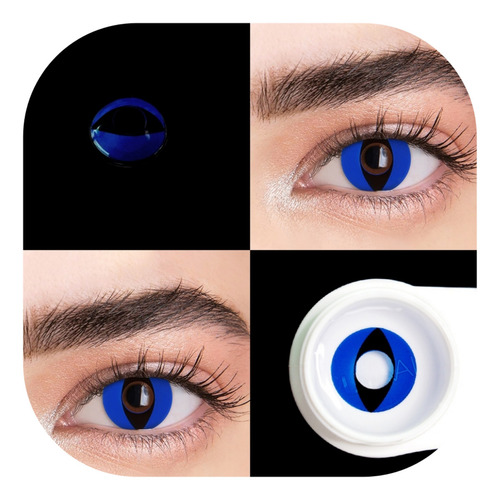 Lentes De Contacto Azules Ojo De Gato Para Disfraz Color Azul