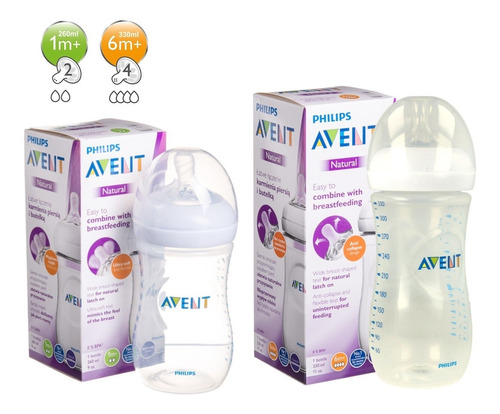 Set X2 Mamaderas Natural 260ml + 330ml Avent Mundo Manias