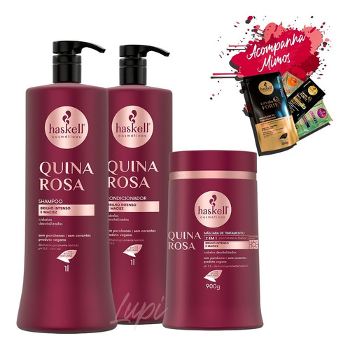  Kit Haskell Quina Rosa Shampoo Condicionador Máscara 1kg/1l