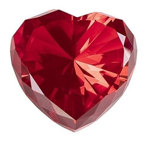 Corazon De Cristal Facetado / Pisa Papeles- 8cm - Rojo