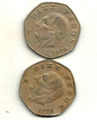 Monedas Fecha Clave 10 Pesos 1974 Y 1975 Nickel