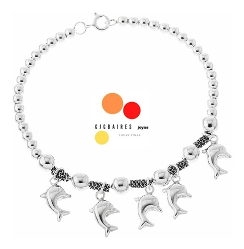 Pulsera Delfines Plata 925 Bolitas Tailandia