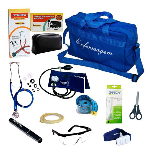 Kit De Enfermagem Azul Com Medidor De Pressão