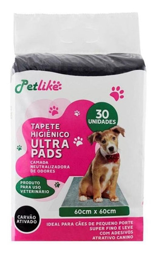 Tapete Higienico Petlike Ultra Pads Carvão Ativado 60x60cm