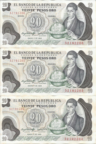 Colombia Trío Números Consecutivos,  20 Pesos 1 Enero 1983