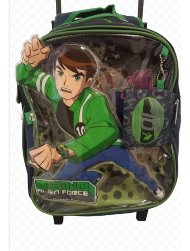 Mochila De Ben 10 Con Carrito Y Ruedas Para Niños De Colegio