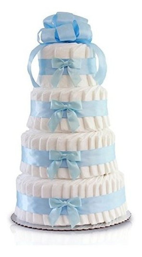 Pastel Baby Shower Tarta De Pañales (4 Pisos, Azul)