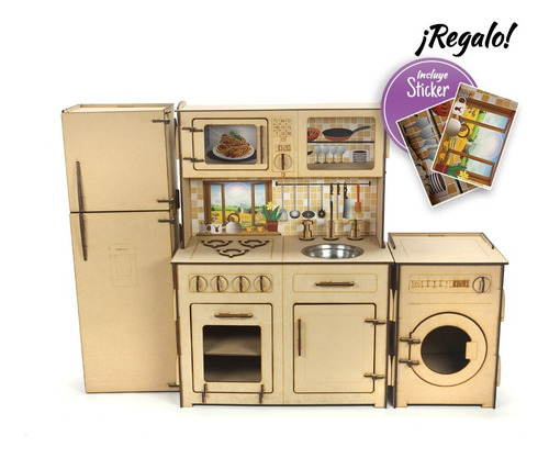 Imagen 2 de 9 de Cocina De Madera Con Heladera Y Lavarropas Infantil Cocinita