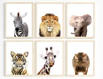 Comprar Set X6 Cuadros Completos 23x33 Cm. Animales Selva Infantiles