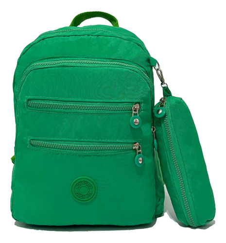 Mochila Bolsa Escolar Passeio Feminina Resistente C/ Estojo Cor Verde Desenho Do Tecido Lisa