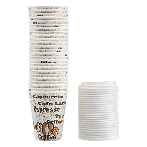Paper Hot Cups With Lids, Caf Design, 12 Oz, 100count