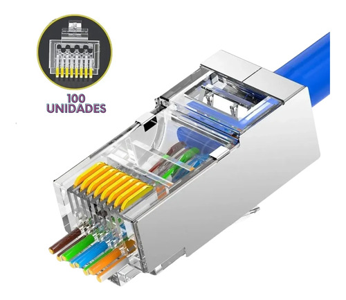 Conector Rj45 Cat5e Blindado Com Metal Caixa 100 Unidades