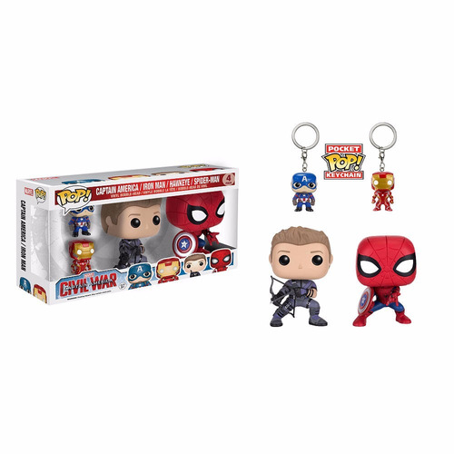 Funko Pop Spider Man & Hawkeye Guerra Civil + 2 Chaveiros