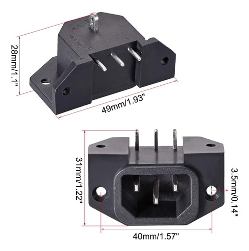 Adaptador Enchufe Panel C14 250v 10a 3 Pines Iec