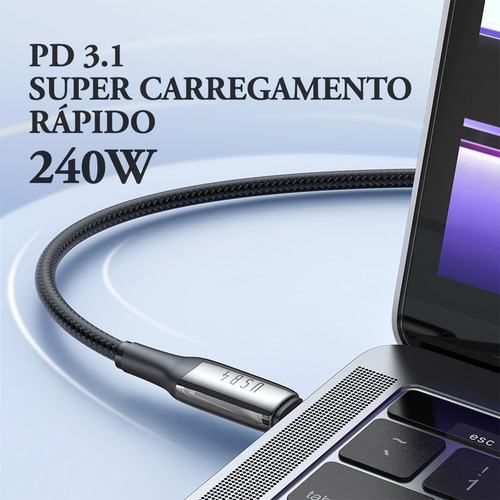 Cabo Usb 4.0 40gbps Thunderbolt Tipo C Pd 240w P/ Ps5 Mac 1m