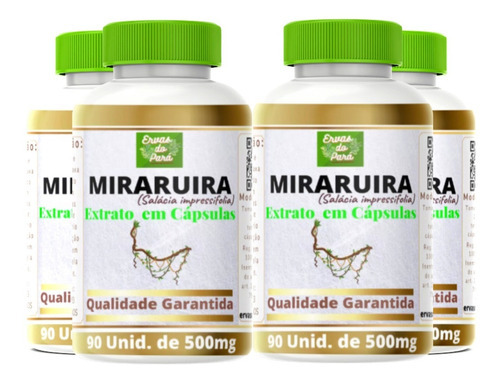 Miraruira, 90 Cáps.500mg(glicemia) - Ervas Do Pará - 4 Unid. Sabor Natural