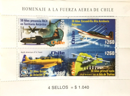 Homenaje Fuerza Aérea 2001 - Estampilla Chilena Mint