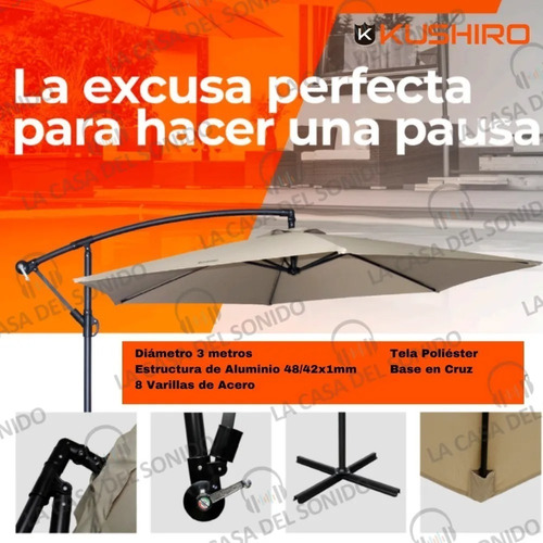 Sombrilla Colgante 3 Metros Grande Altura Regulable Cuo