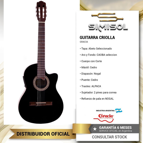 Imagen 2 de 7 de Guitarra Electro Criolla Gracia G10eq Media Caja +funda Cuot