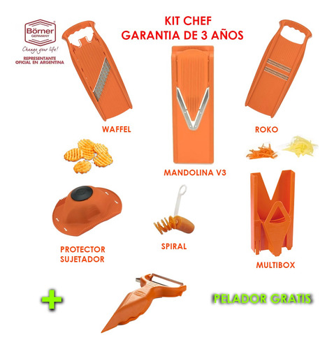 Imagen 2 de 2 de Kit Chef Borner V3 Multbox Spiral Waffel Roko Pelador Gratis