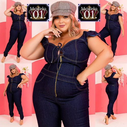 Macaquinho Macacão Longo Jeans Plus Size Nice Look Ref. 13 | Parcelamento sem juros Macaquinho Macacão Longo Jeans Plus Size Nice Look Ref. 13 | Parcelamento sem juros
