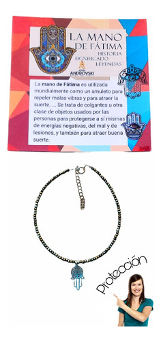 Pulsera Mano De Fátima Con Cristal Austria Plateado , Plata 