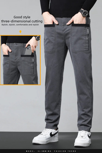 Pantalones Casuales Con Bolsillo En Mezcla De Algodón De Pie