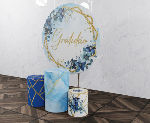 Painel Gratidão Azul + Capas Trio Cilindros